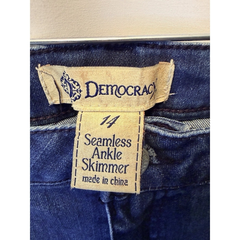 Democracy Jeans Women's 14 Seamless Ankle Skimmer Embroidered Flowers Bird Blue - Picture 4 of 9